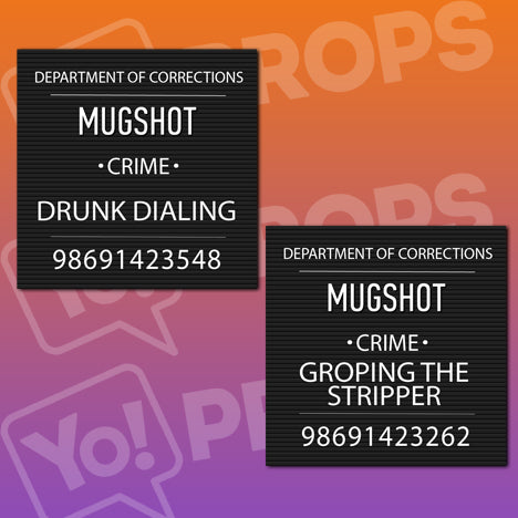"Busted!" Mugshot Signs - Drunk Dialing / Groping the Stripper