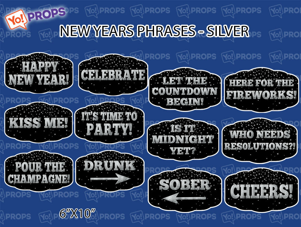 New Years Phrases (Silver) - Kiss Me / It's Time to Party