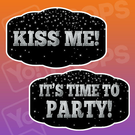 Silver New Years Phrases - Kiss Me / It's Time to Party