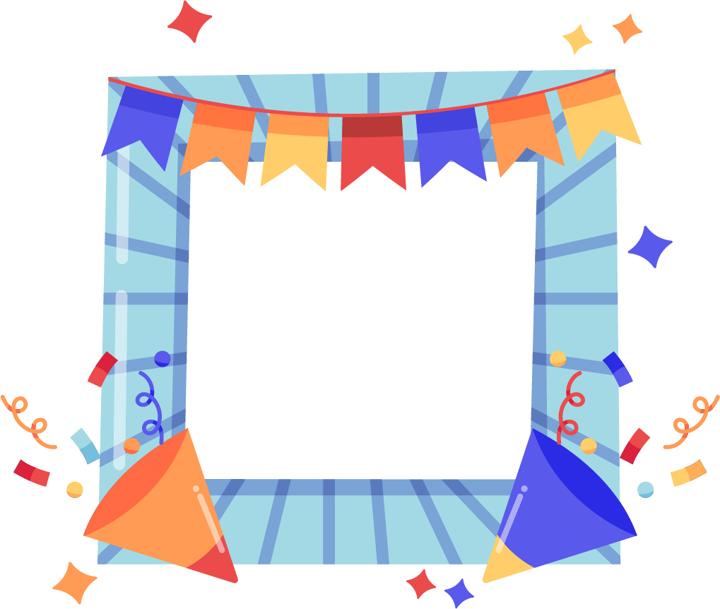 Blue Birthday Frame With Party Hats