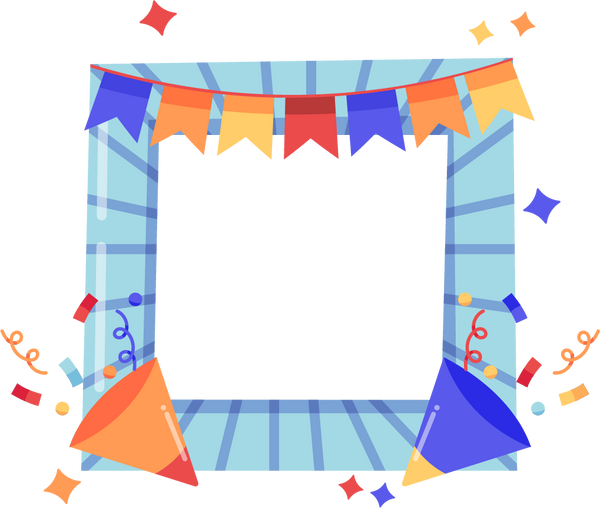 Blue Birthday Frame With Party Hats