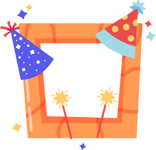 Orange Birthday Frame With Party Hats