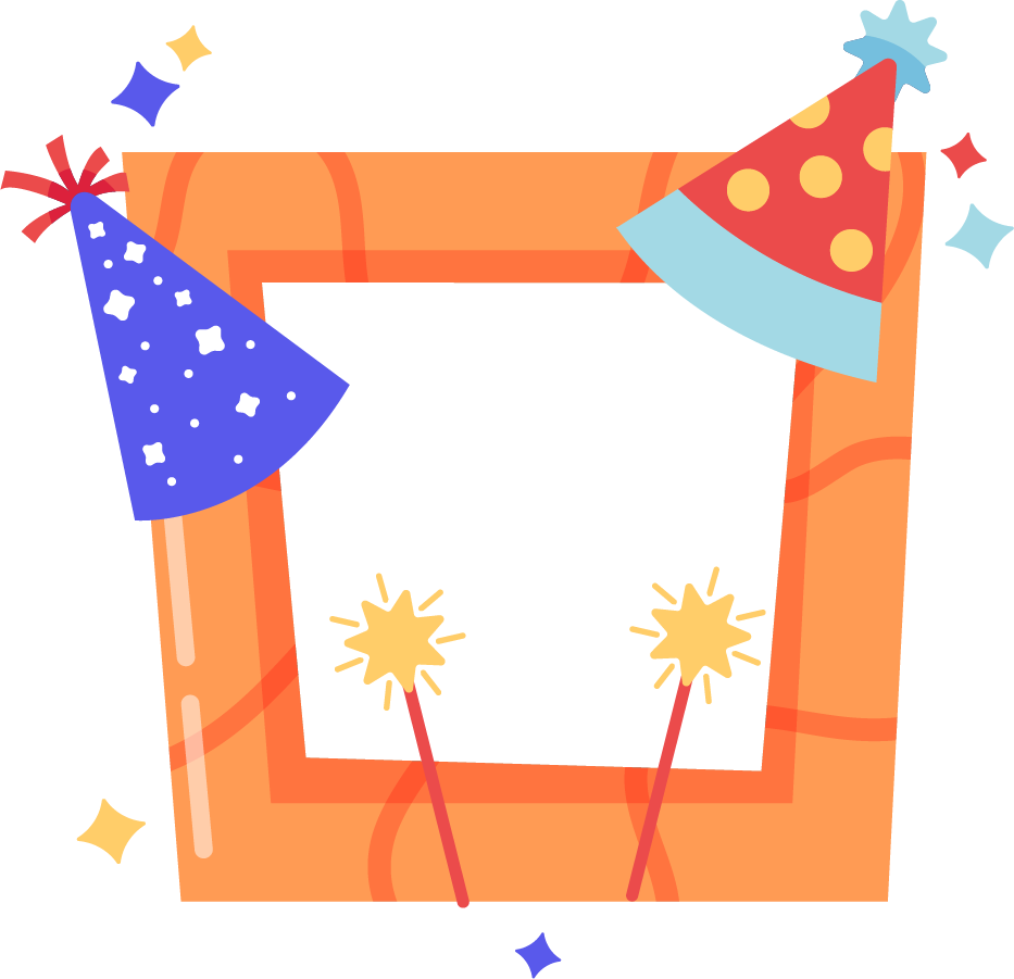 Orange Birthday Frame With Party Hats