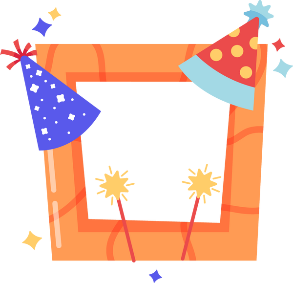 Orange Birthday Frame With Party Hats