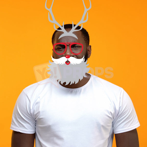 Santa Beard with Glasses and Antlers