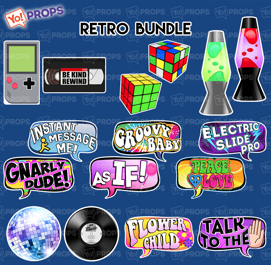 Basic Retro Props Retro Bundle of 8 Photo Booth Props | YoProps – Yo Props